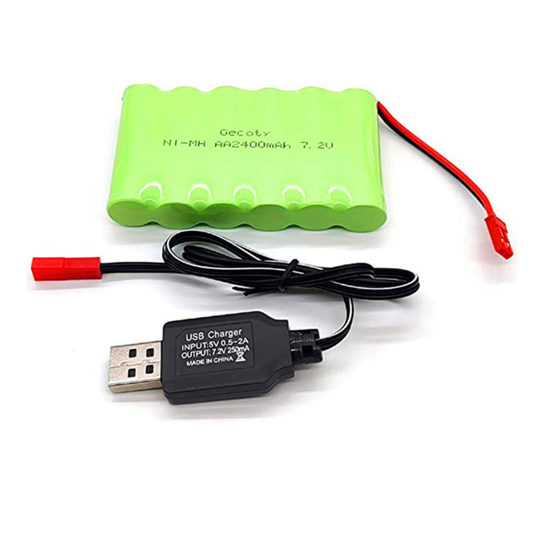 7.2V 2400mAh rechargeable NI-MH AA battery pack with charging cable (JST plug)
