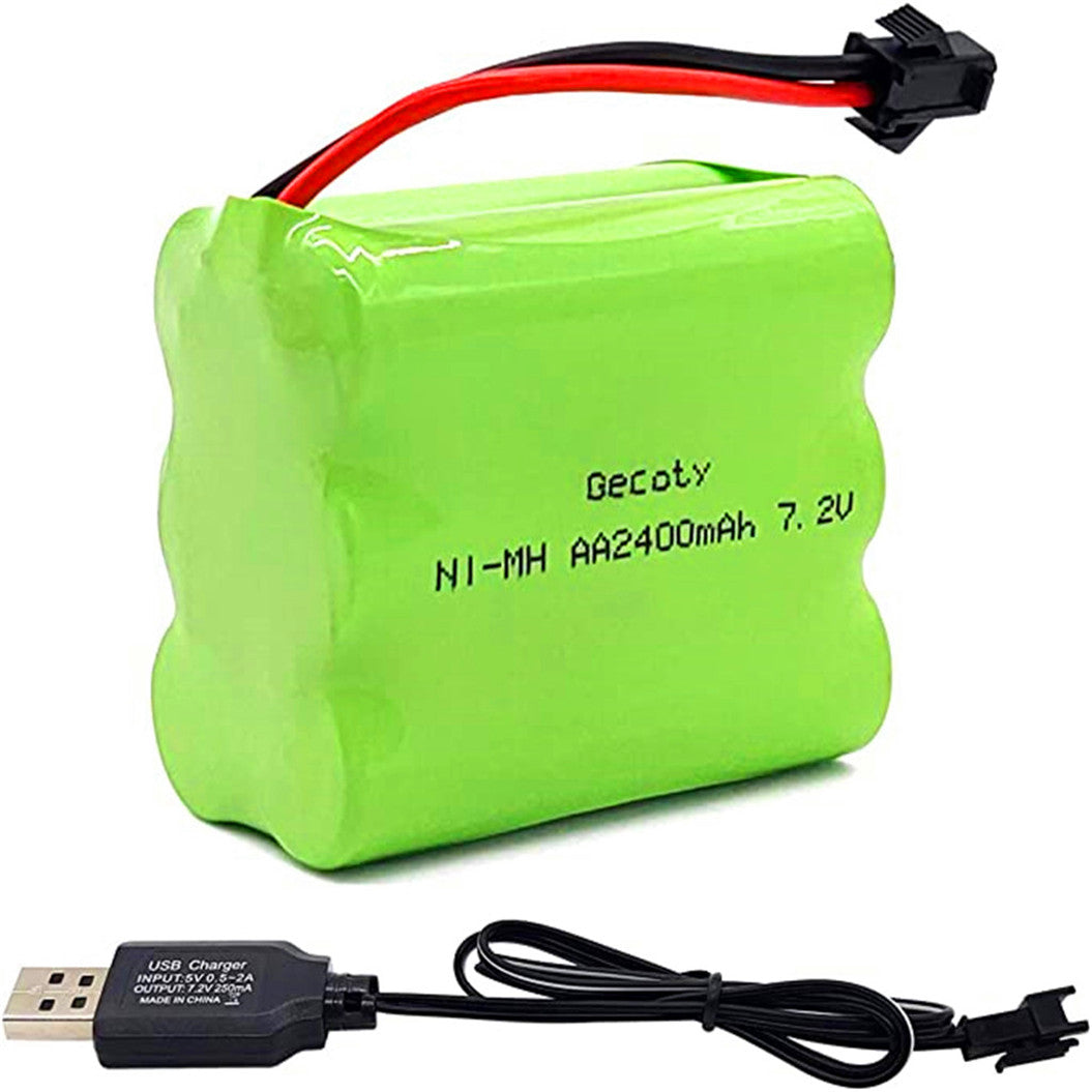 7.2V NI-MH battery, 2400mAh rechargeable AA battery with SM 2P connector and USB charging cable