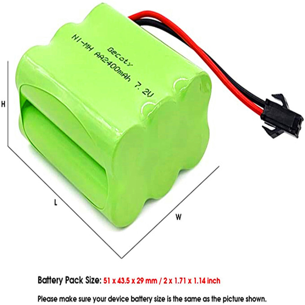 7.2V NI-MH battery, 2400mAh rechargeable AA battery with SM 2P connector and USB charging cable