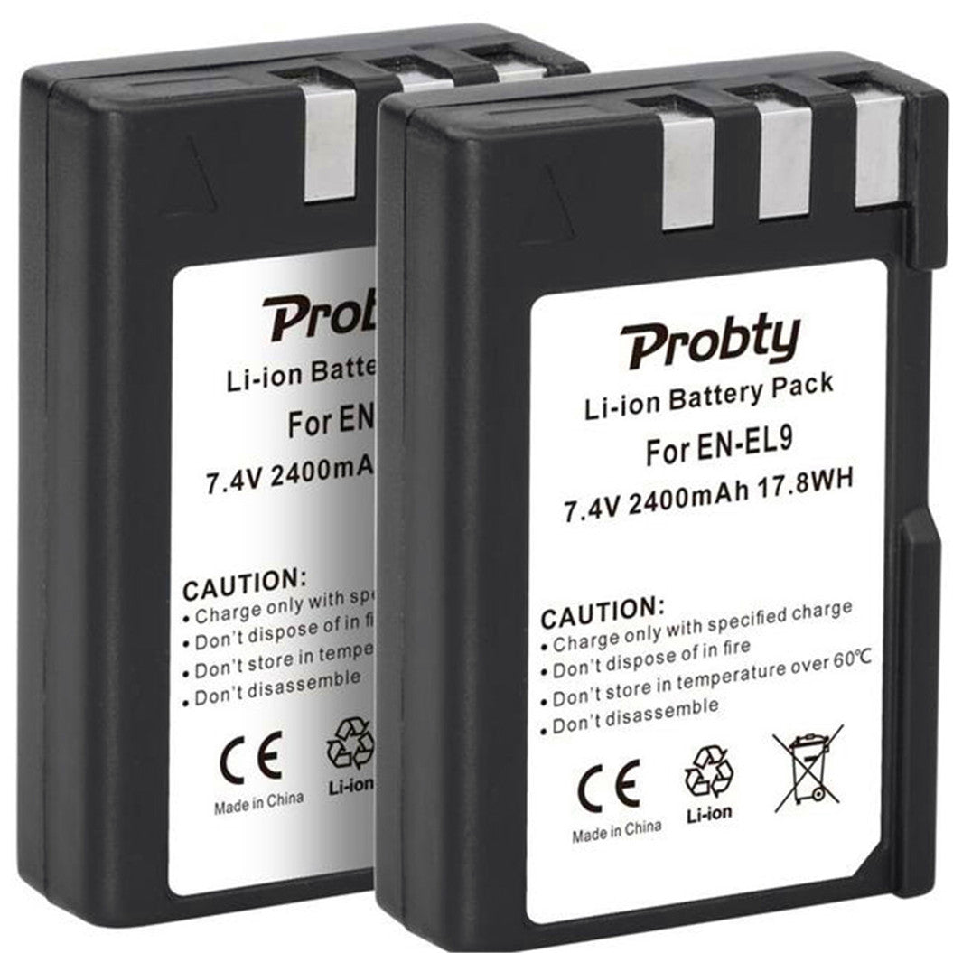 Lot de 2 batteries lithium-ion 7,4 V 2400 mAh EN-EL9 EN-EL9a pour Nikon D40 D40X D60 D3000 D5000