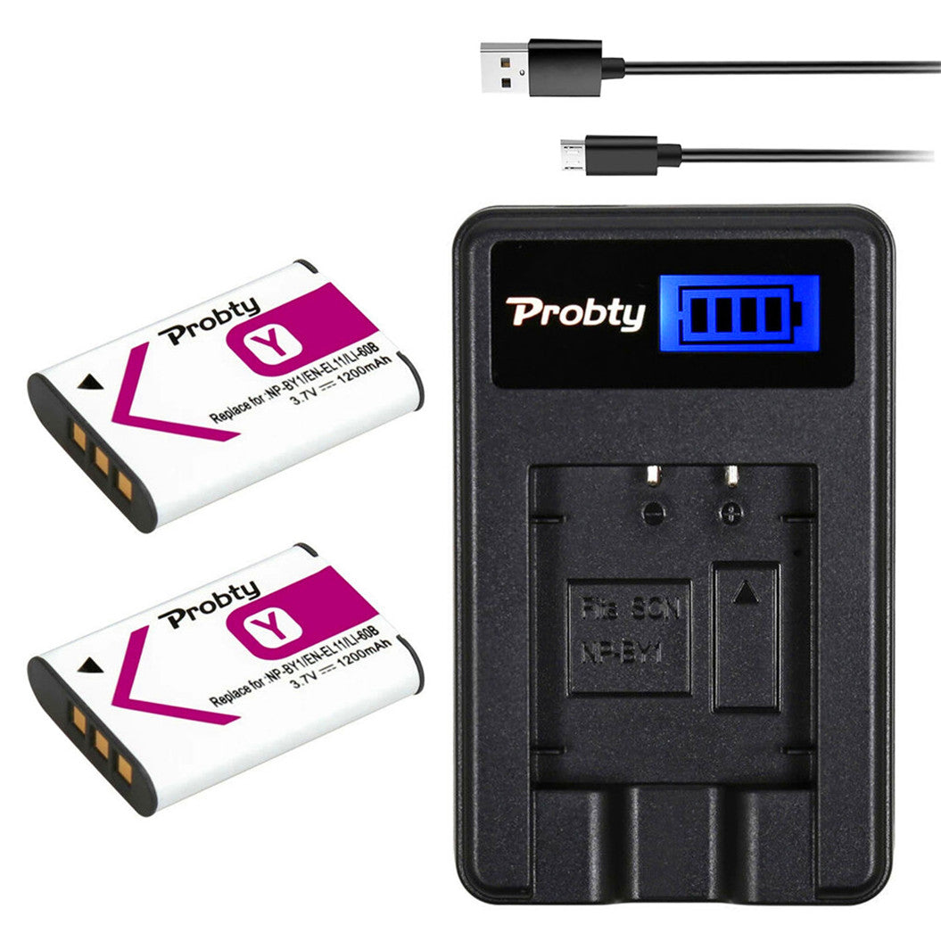 2개 3.7V 1200mAh 리튬 이온 배터리 NP-BY1 NPBY1 USB LCD 충전기용 Sony HDR-AZ1VR 스포츠 미니 카메라용