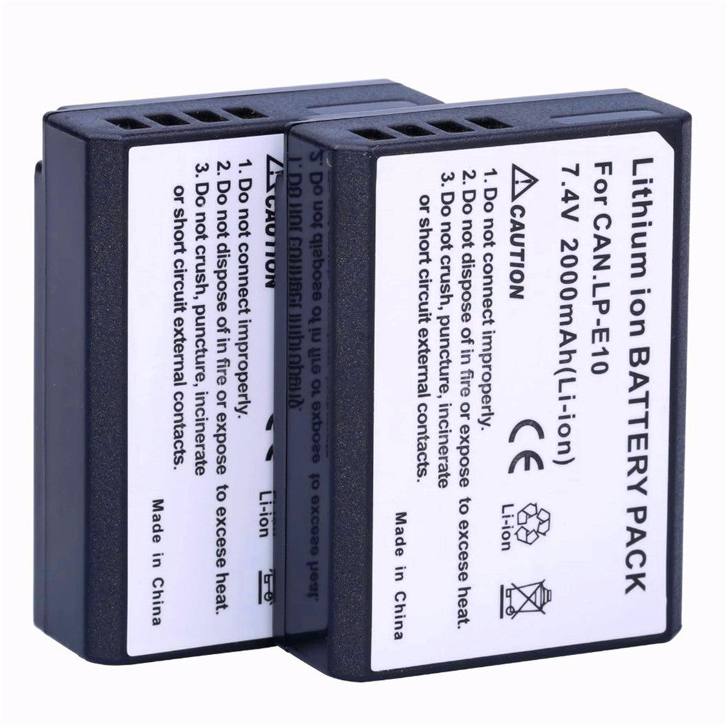 2 peças de bateria de câmera 7.4V 2000mAh LP-E10 para Canon EOS Rebel T3 T5 T6 Kiss X50 EOS 1300D