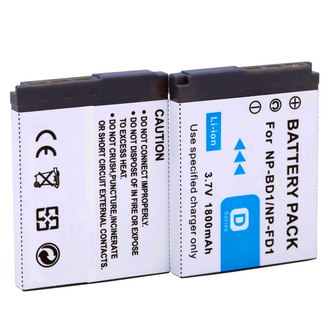 2 Peças de Bateria Li-Ion 3.6V 1800mAh NP-BD1 para Câmeras Sony Cyber-Shot DSC-T2, T70, T77, DSC-T500 e Modelos Compatíveis
