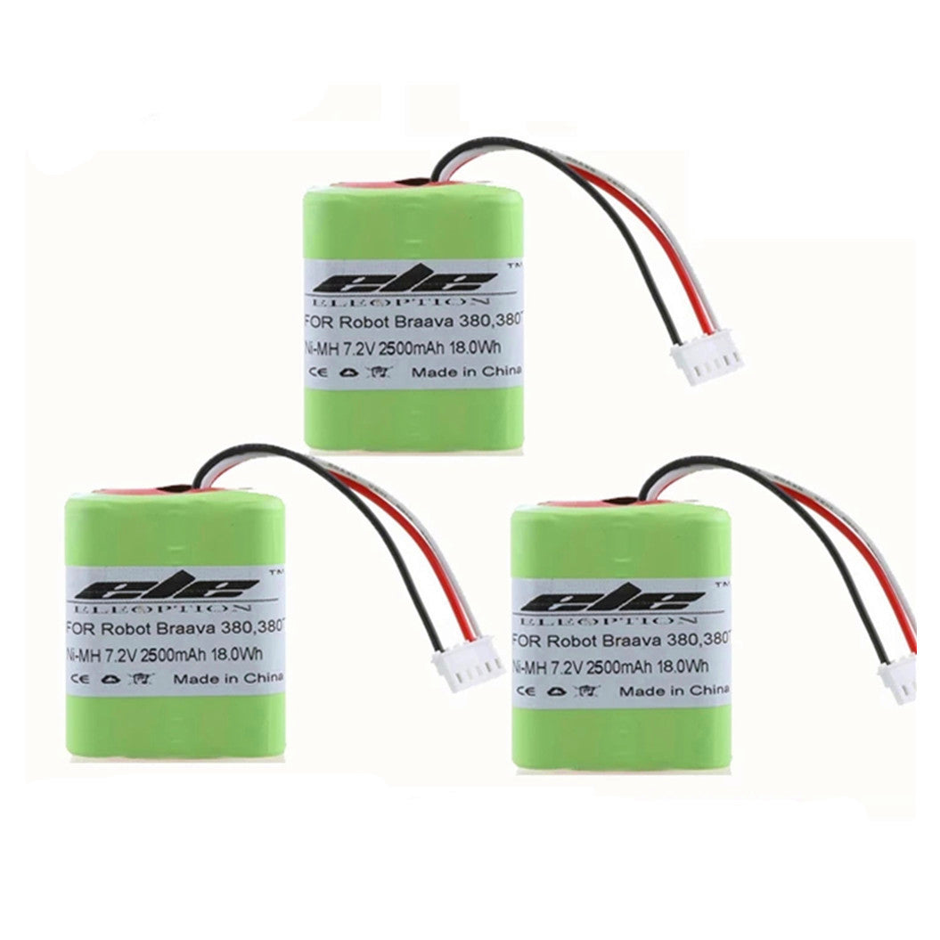 Lot de 3 batteries Ni-MH 7,2 V 18,0 Wh 2,5 Ah 2500 mAh pour iRobot Roomba Braava 380 380T