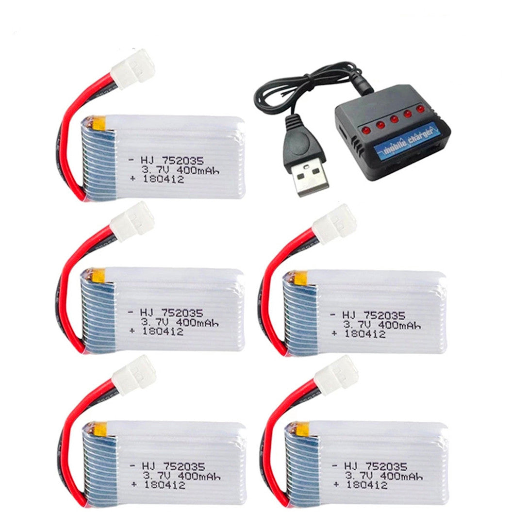 5pcs 3.7V 400mAh 35C Lipo Battery + Charger for E33C E33 U816A RC Quadcopter Drone
