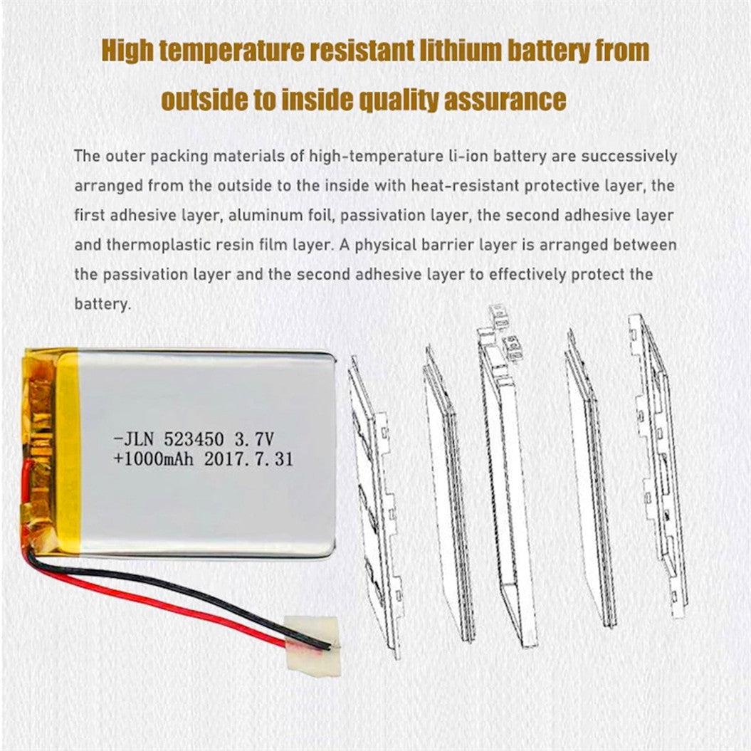 Bateria Recarregável de Polímero de Lítio 1000mAh 3.7V para GPS, DVD, MP3, MP5, LED