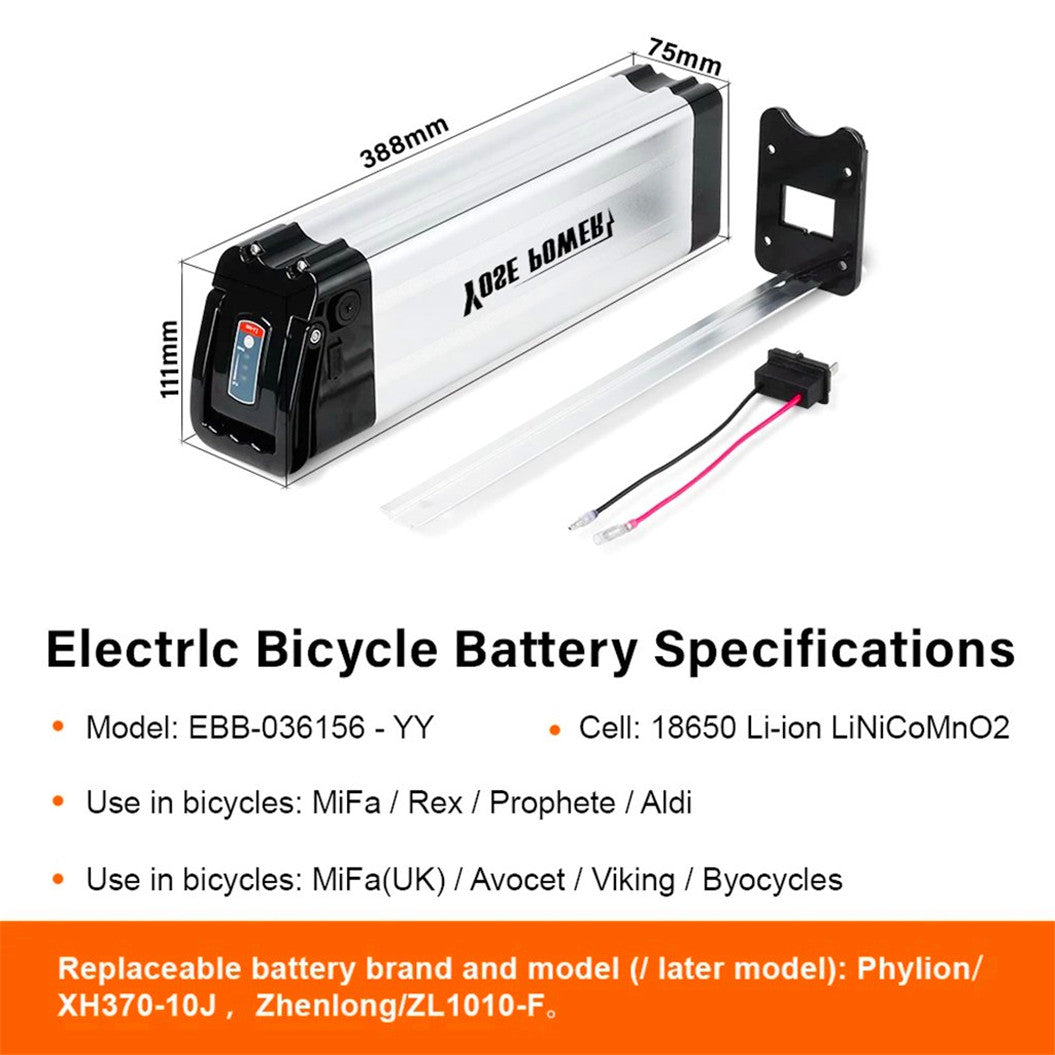 E-Bike 18650 리튬 36V 배터리 팩 USB 실버피시 배터리 - MiFa 자전거 및 Phylion XH370-10J 리튬 배터리용