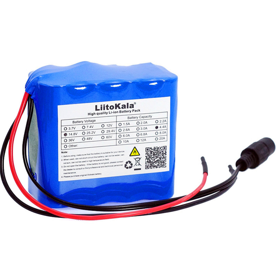 Batería de iones de litio LiitoKala 18650 de 14,8 V y 4,4 Ah Calentador de lámpara de pesca nocturna Amplificador de lámpara Bergmann Batería con BMS