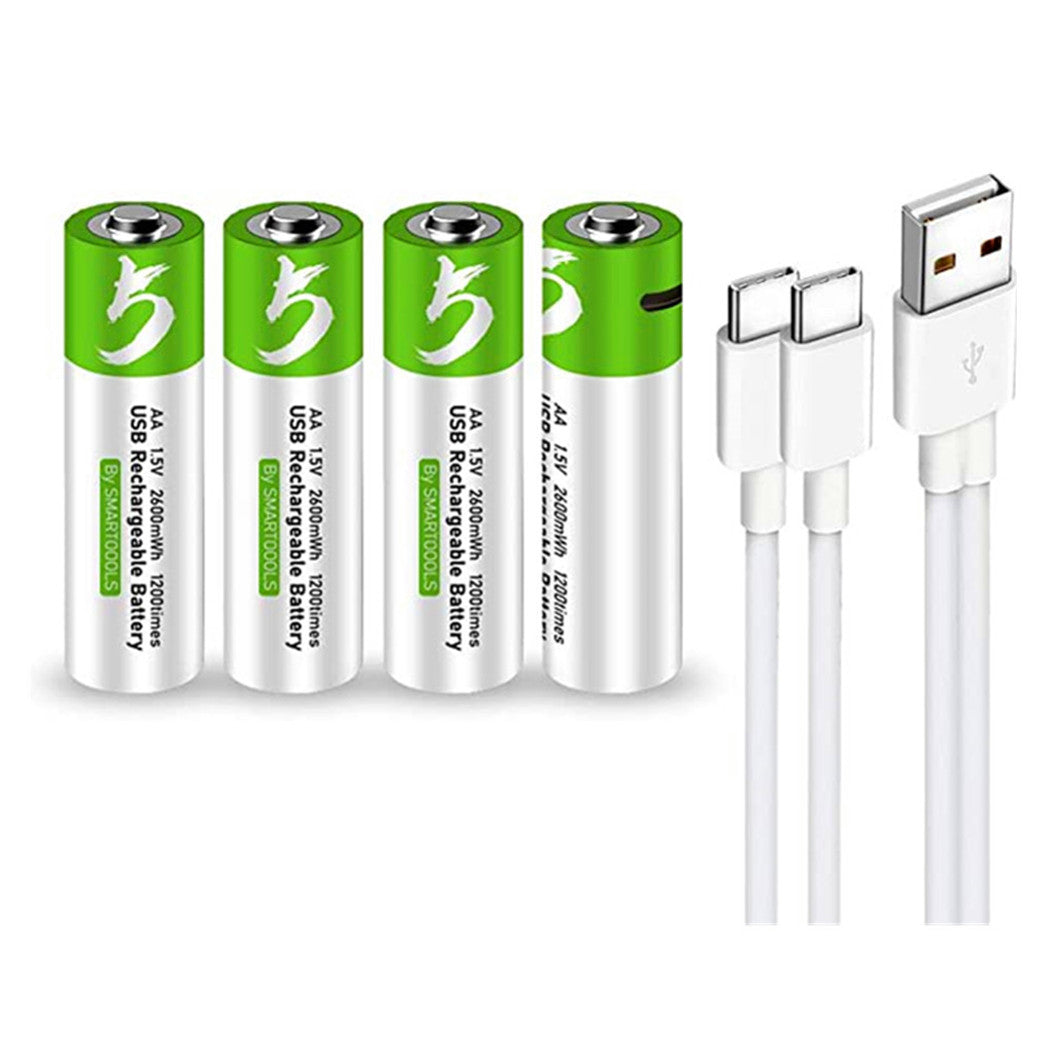 4 peças de bateria recarregável USB AA de lítio, 1.5V, 2600 mWh, bateria recarregável AA, carregamento rápido de 1.5h, mais constante