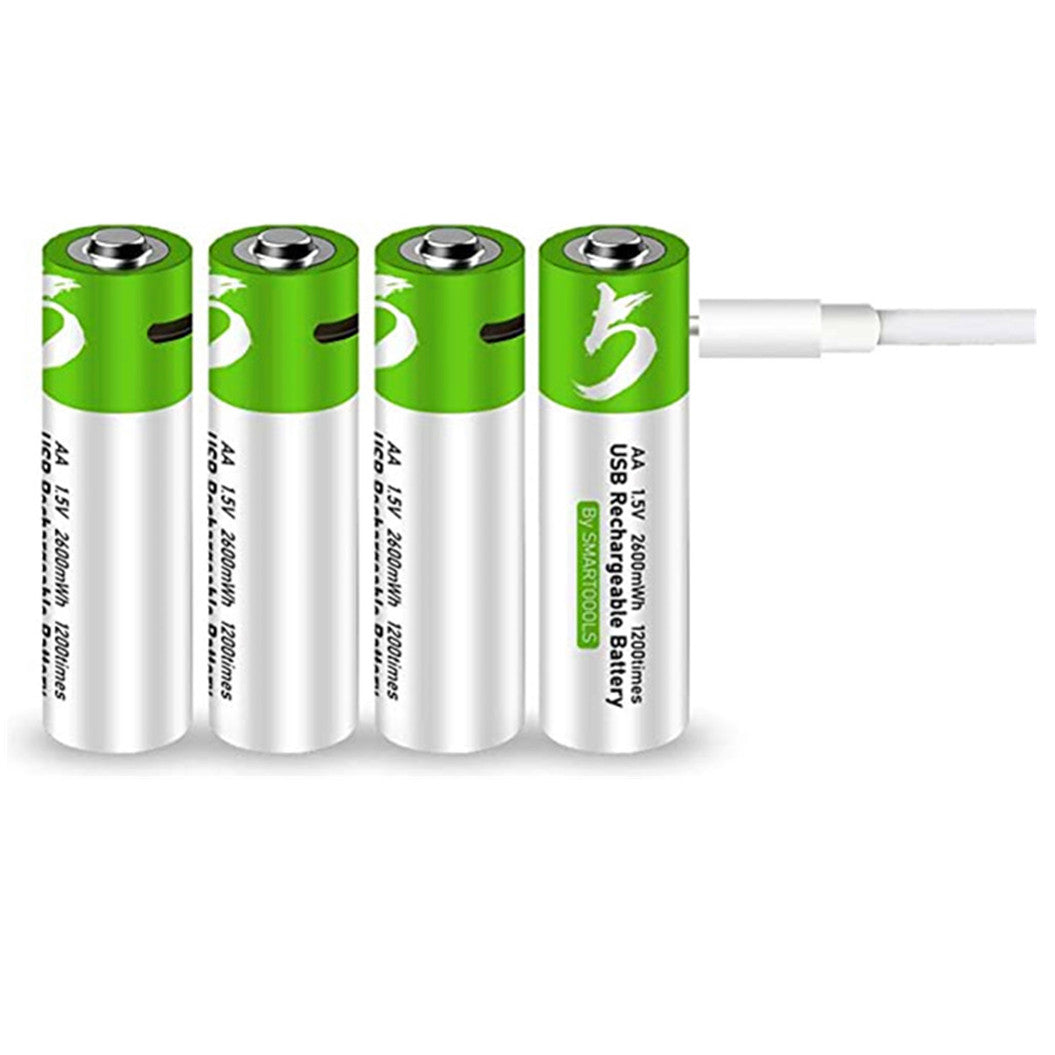 4 peças de bateria recarregável USB AA de lítio, 1.5V, 2600 mWh, bateria recarregável AA, carregamento rápido de 1.5h, mais constante