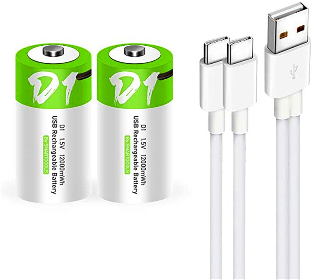 2 piezas de batería de iones de litio recargable USB-D, 1,5 V, 12000 mWh, batería D recargable, carga rápida de 4 horas, más constante
