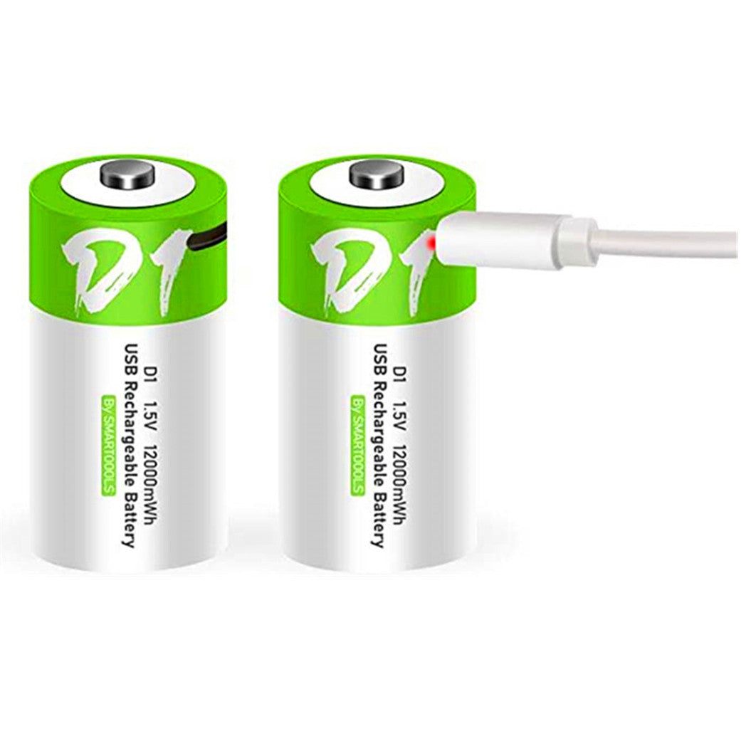 2 piezas de batería de iones de litio recargable USB-D, 1,5 V, 12000 mWh, batería D recargable, carga rápida de 4 horas, más constante