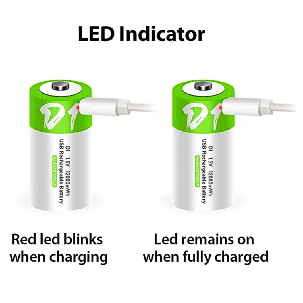 2 piezas de batería de iones de litio recargable USB-D, 1,5 V, 12000 mWh, batería D recargable, carga rápida de 4 horas, más constante