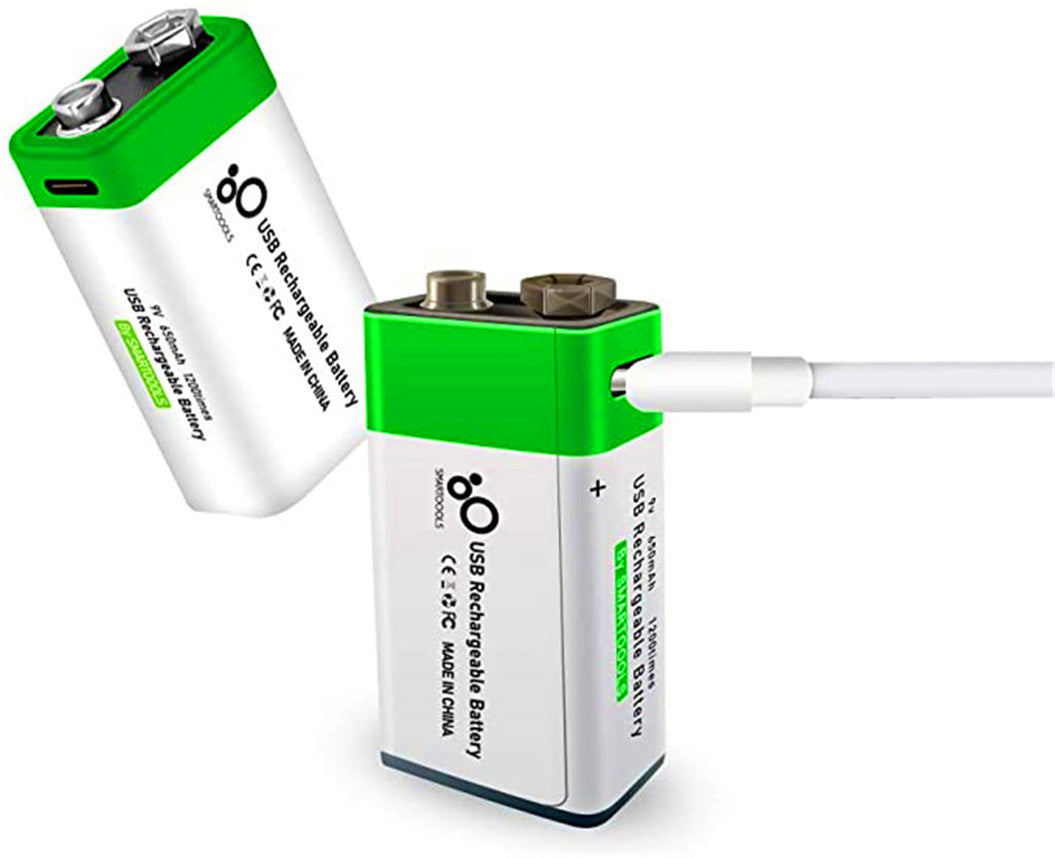 Lot de 2 batteries lithium-ion rechargeables USB 9 V, haute capacité, 650 mAh, batterie rechargeable 9 V, charge rapide 1,5 H