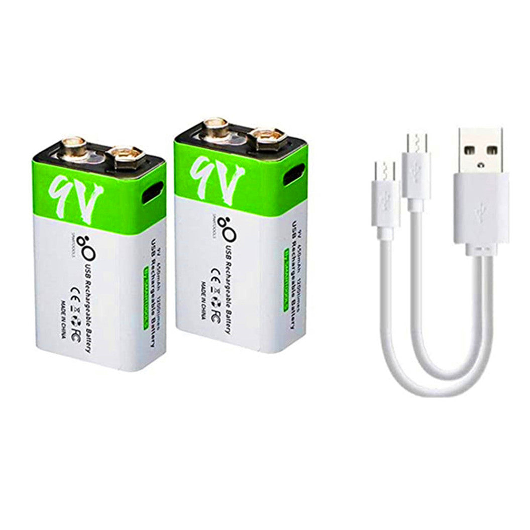 Lot de 2 batteries lithium-ion rechargeables USB 9 V, haute capacité, 650 mAh, batterie rechargeable 9 V, charge rapide 1,5 H