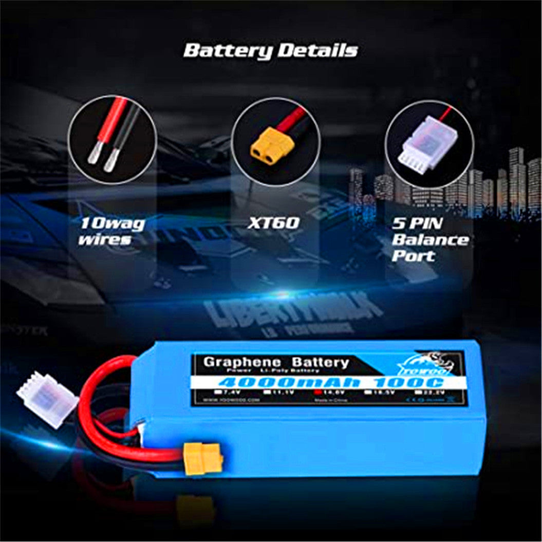 14.8V 4000mAh Batterij met XT60 en Deans T Connector voor Vliegtuig, Multi-Rotor, Auto, Vrachtwagen, Boot