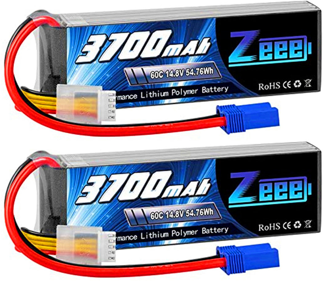 2 paquetes de baterías lipo RC de 14,8 V, 3700 mAh, 60 C con conector EC5 para helicópteros, barcos RC y coches RC