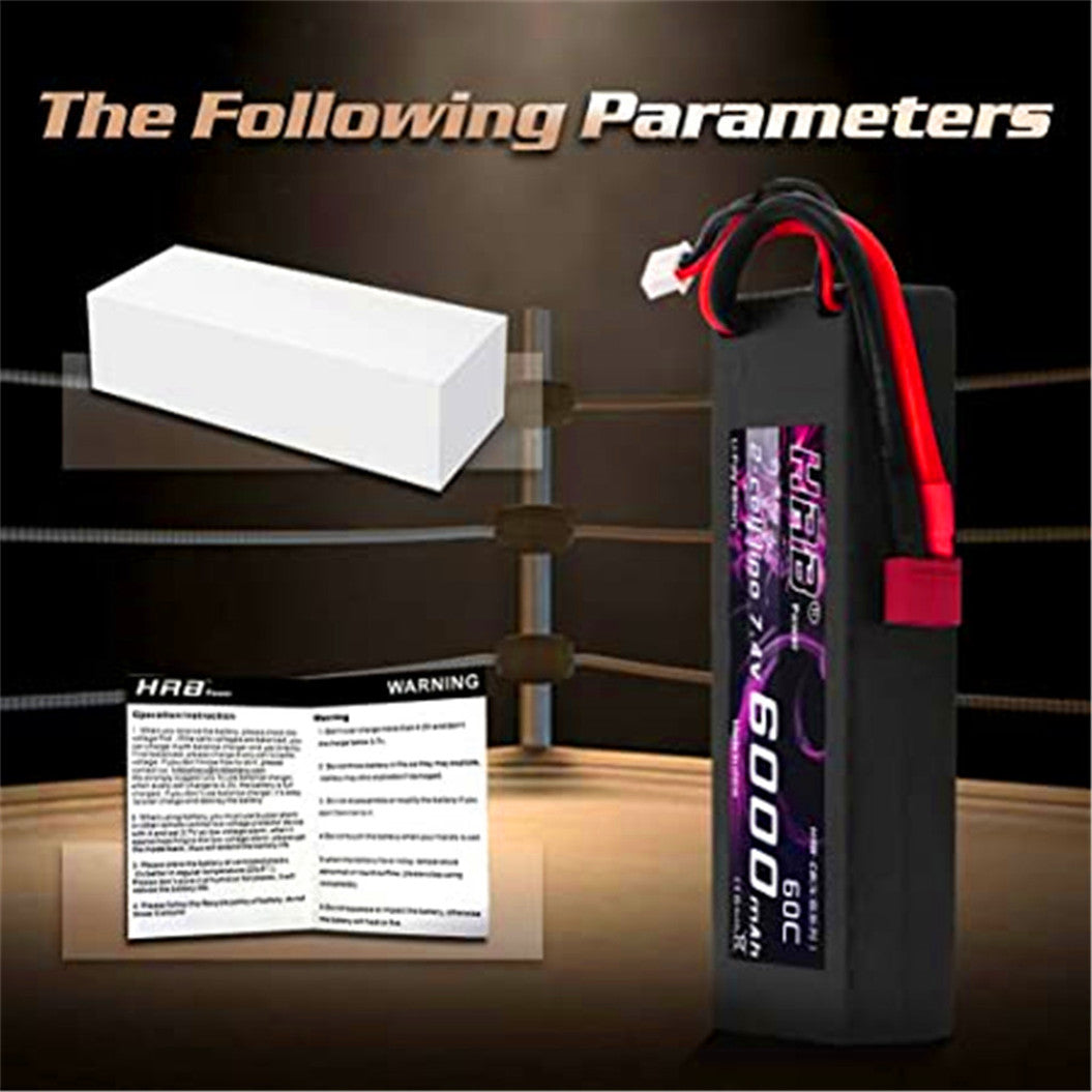 Batería Lipo de 6000 mAh y 7,4 V con conector en T hembra para coche, avión, helicóptero RC