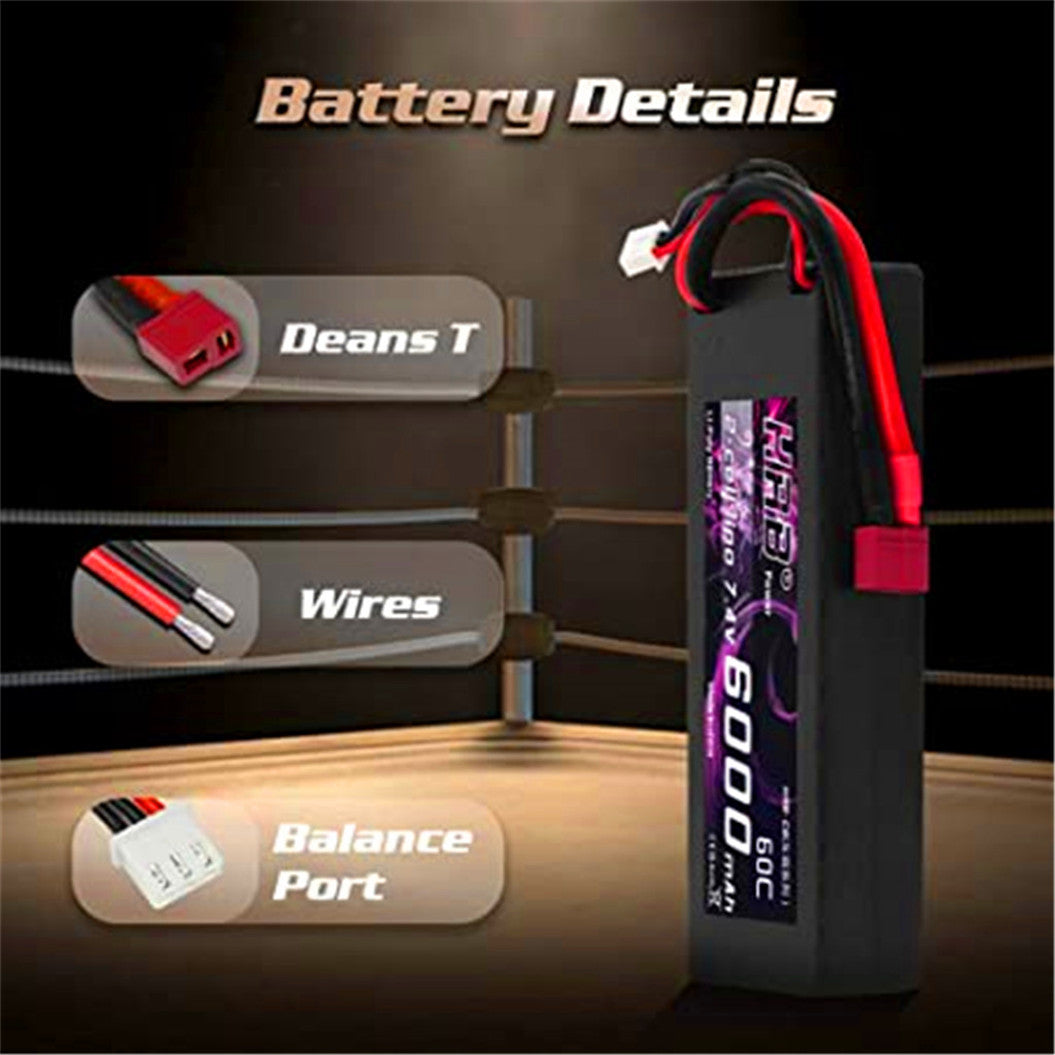 Batería Lipo de 6000 mAh y 7,4 V con conector en T hembra para coche, avión, helicóptero RC