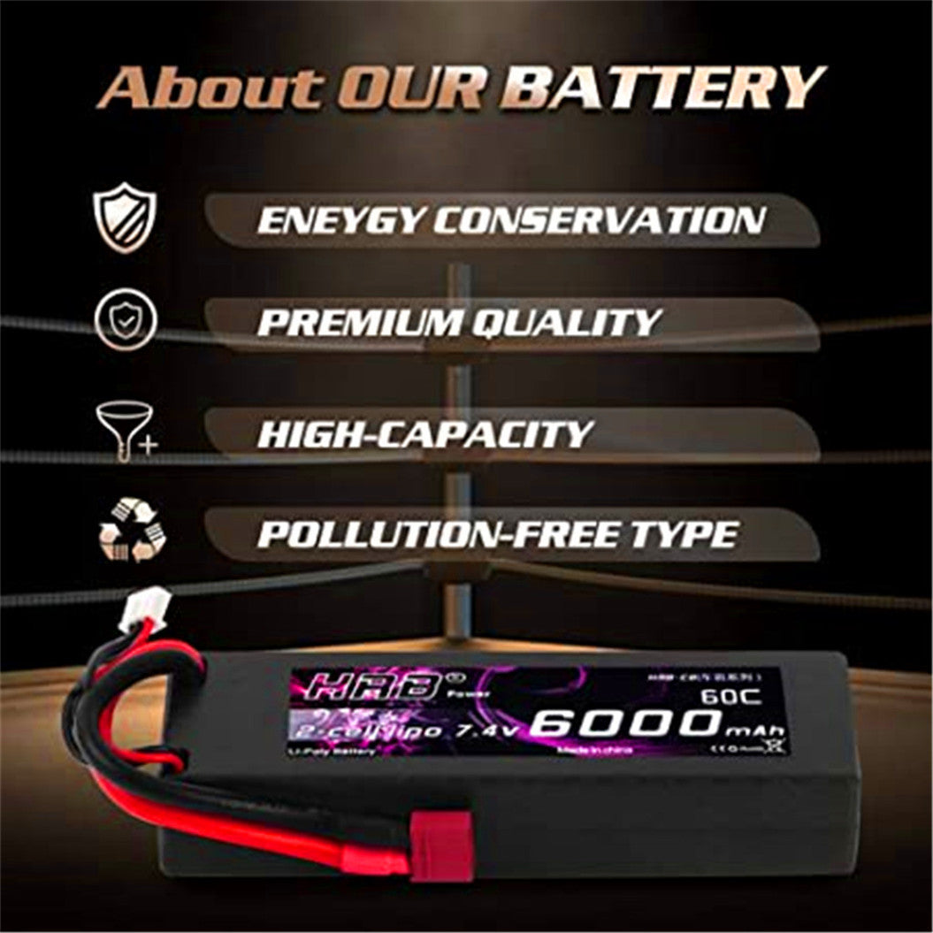 Batería Lipo de 6000 mAh y 7,4 V con conector en T hembra para coche, avión, helicóptero RC