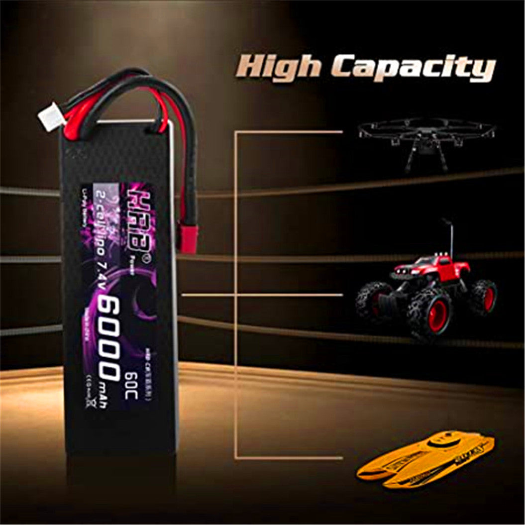 Batería Lipo de 6000 mAh y 7,4 V con conector en T hembra para coche, avión, helicóptero RC