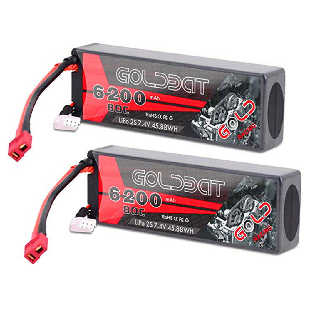 2 paquetes de baterías Lipo de 6200 mAh y 7,4 V con conector en T hembra para coche, avión, helicóptero RC