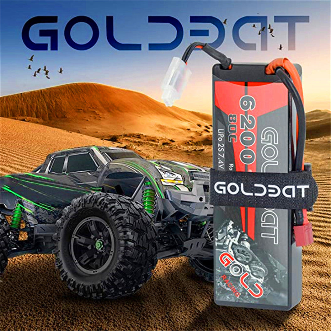 2 paquetes de baterías Lipo de 6200 mAh y 7,4 V con conector en T hembra para coche, avión, helicóptero RC