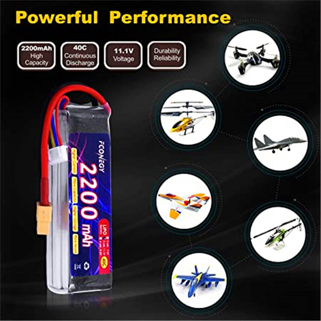 11.1V 2200mAh LiPo battery with XT60 connector for RC Quadcopter Drone FPV,LOSI, Team Associated, HPI, Tamiya, Kyosho