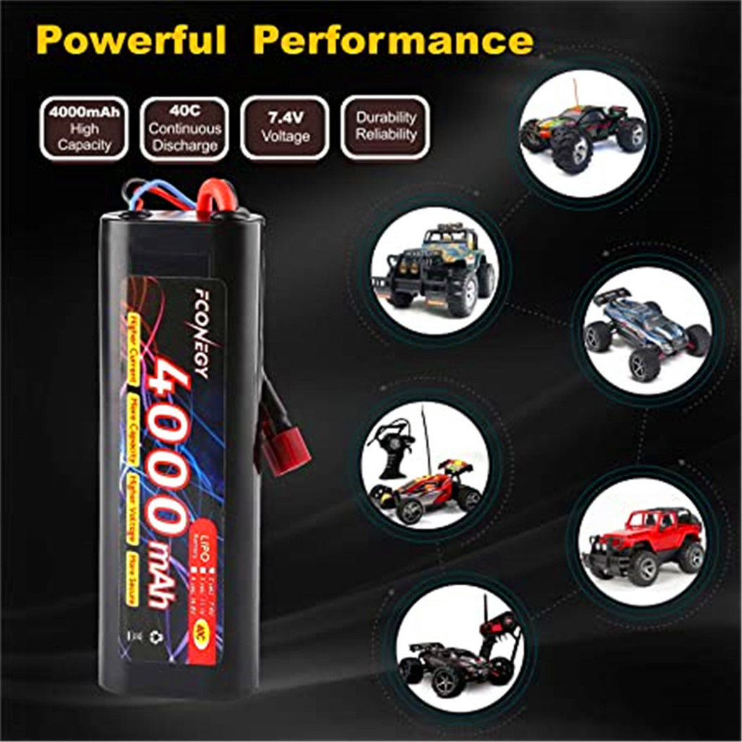 7.4V 4000mAh LiPo RC-batterij met Deans T-connector voor RC Buggy, Traxxas, LOSI, Team Associated