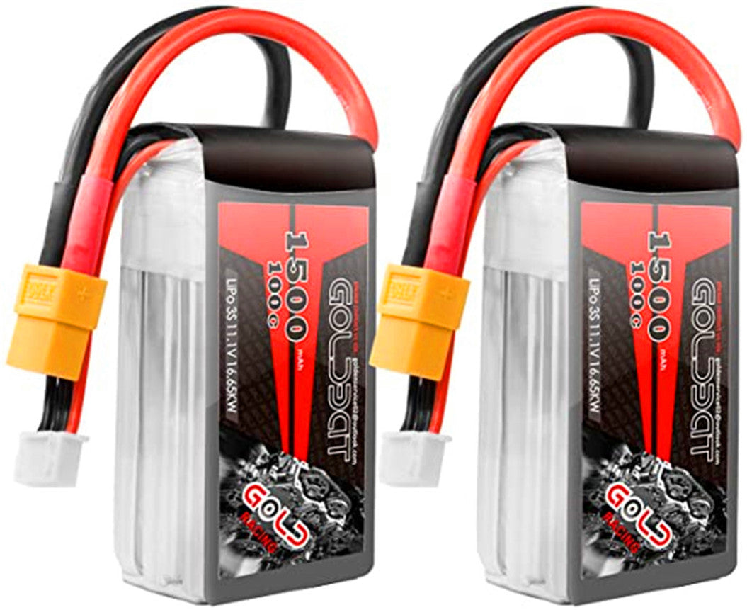 2 paquetes de baterías Lipo de 11,1 V y 1500 mAh con conector XT60 para coches RC, Vortex, aviones, helicópteros, drones y FPV