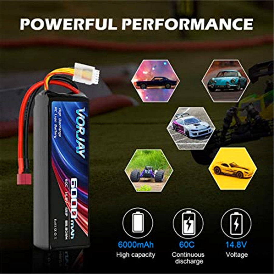 Batería de LiPo de 14,8 V y 6000 mAh con conector Deans T y conector XT 60 para helicópteros, aviones, coches RC y aviones RC