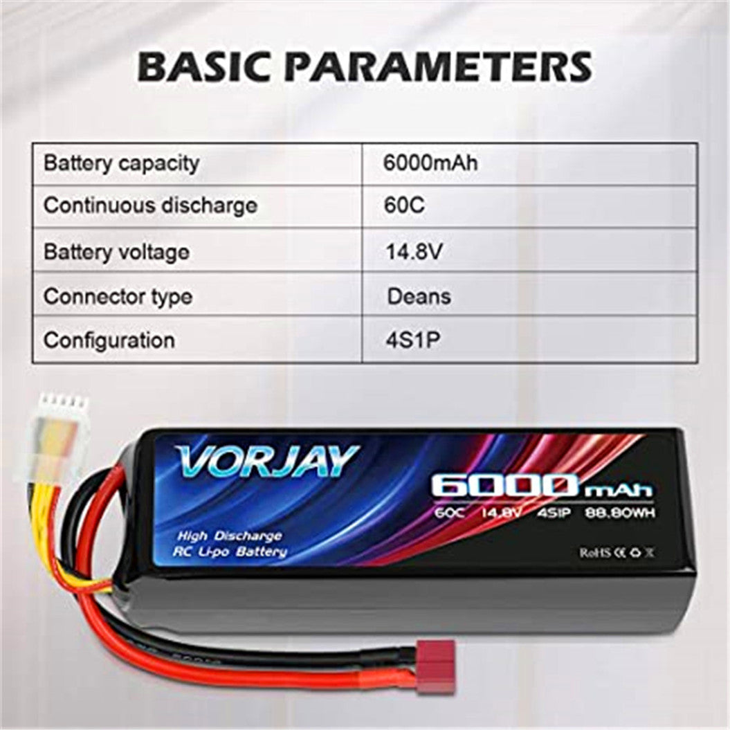 Batería de LiPo de 14,8 V y 6000 mAh con conector Deans T y conector XT 60 para helicópteros, aviones, coches RC y aviones RC
