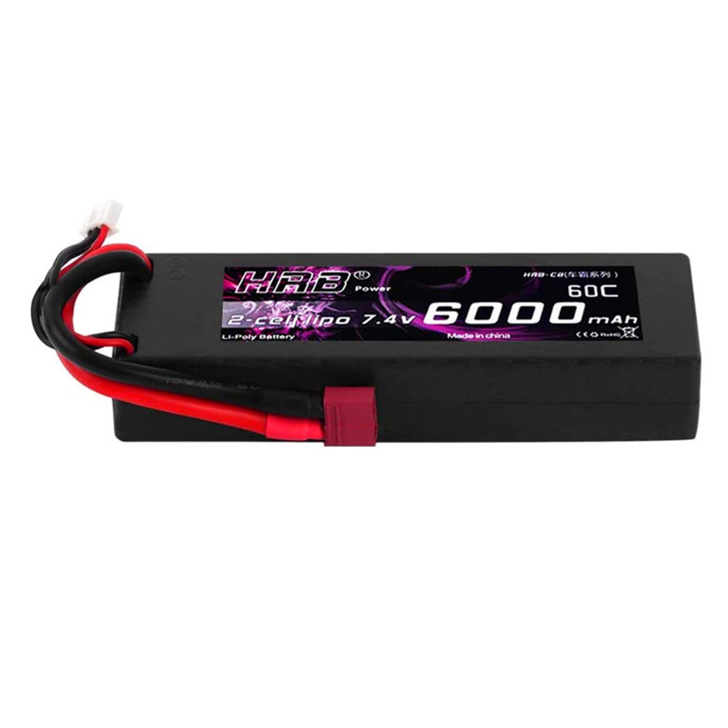 Batería Lipo de 6000 mAh, 7,4 V, 60 C, 2S, con conector en T hembra, para coche, avión, helicóptero RC