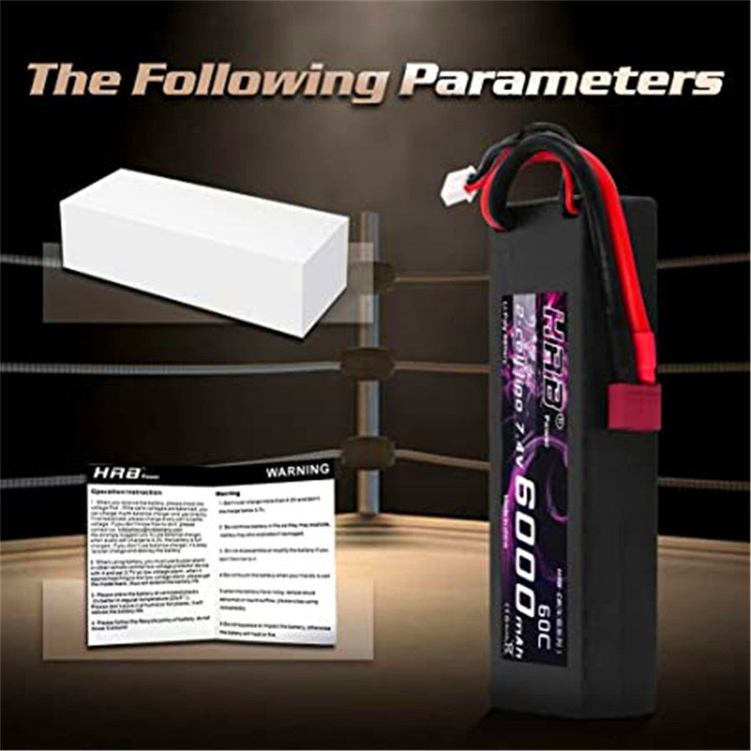 Batería Lipo de 6000 mAh, 7,4 V, 60 C, 2S, con conector en T hembra, para coche, avión, helicóptero RC