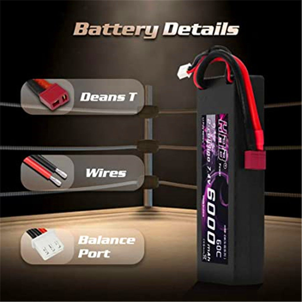 Batería Lipo de 6000 mAh, 7,4 V, 60 C, 2S, con conector en T hembra, para coche, avión, helicóptero RC