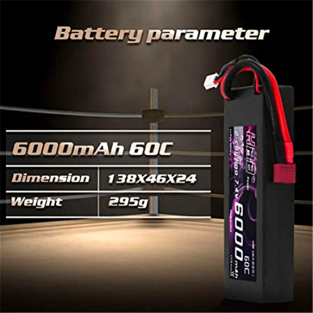 Batería Lipo de 6000 mAh, 7,4 V, 60 C, 2S, con conector en T hembra, para coche, avión, helicóptero RC