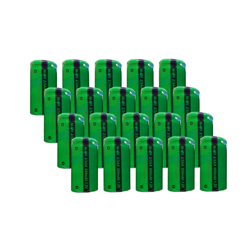 20 Peças de Bateria Recarregável Ni-Mh 2/3AA 1.2V 650mAh para Canetas de Capacitor, Canetas de Desenho e Canetas Tácteis