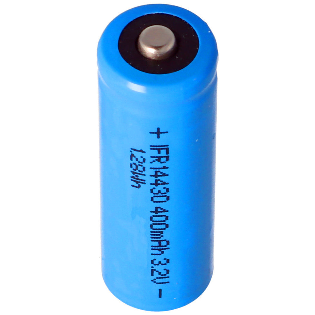 Batería LiFePo4 IFR 14430 400mAh 3,2V con cabezal de 43,8x14,2mm, sin protección
