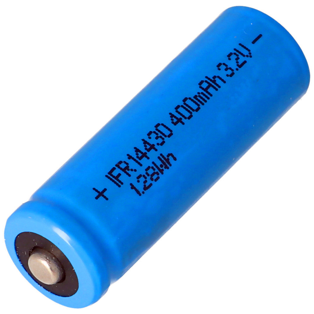 Batería LiFePo4 IFR 14430 400mAh 3,2V con cabezal de 43,8x14,2mm, sin protección