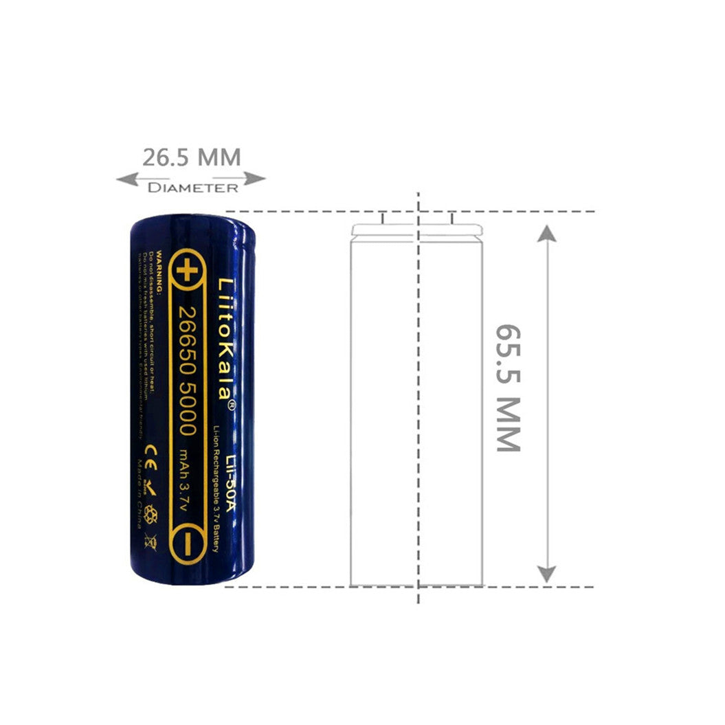 2개 26650 5000mAh 고용량 리튬 이온 배터리 Lii-50A 3.7V 26650-50A 손전등 배터리 20A 신규 포장