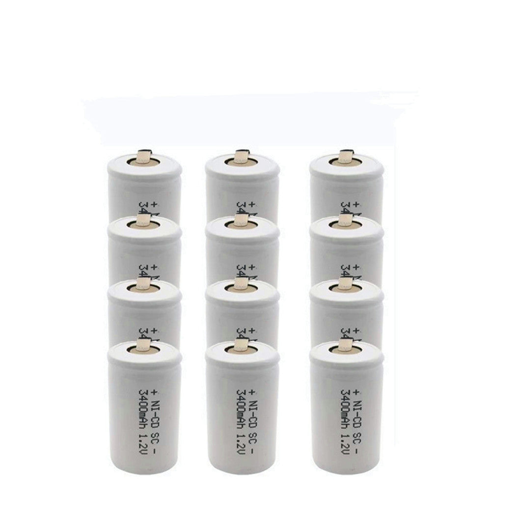 12 PCS Bateria SC 3400mAh 1.2V, Bateria Sub C Ni-CD com soldagem para furadeira/parafusadeira