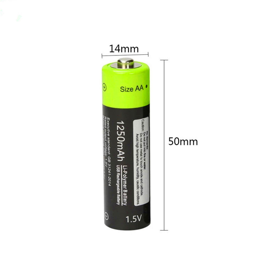2 Stuks / Set AA Batterij 1.5V 2A 1250mAh Micro USB Lithiumbatterij met Oplaadkabel