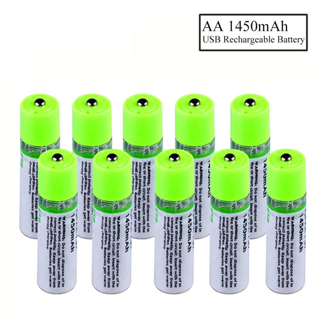 6 Peças de Bateria Recarregável Ni-Mh 1.2V 1450mAh AA com Carregamento USB para Depilador, Controle Remoto e Outros Dispositivos
