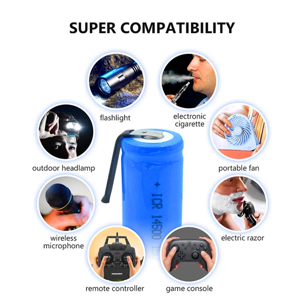 2 piezas 14500 3.7V 1500mAh batería de iones de litio con linterna, linterna, micrófono, radio, gamepad, faro, 14500 Akku500