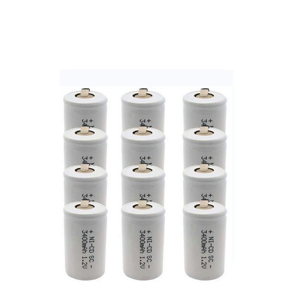 Lot de 12 batteries SC 3400 mAh 1,2 V 1,2 V Sub C NI CD, avec perceuse/visseuse soudée