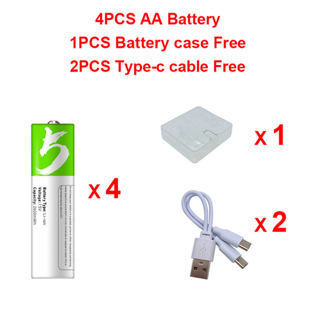 4 peças de Bateria AA 1.5V 2600mWh para Controle Remoto, Mouse, Ventilador, Brinquedos Elétricos com 1 caixa e 2 cabos
