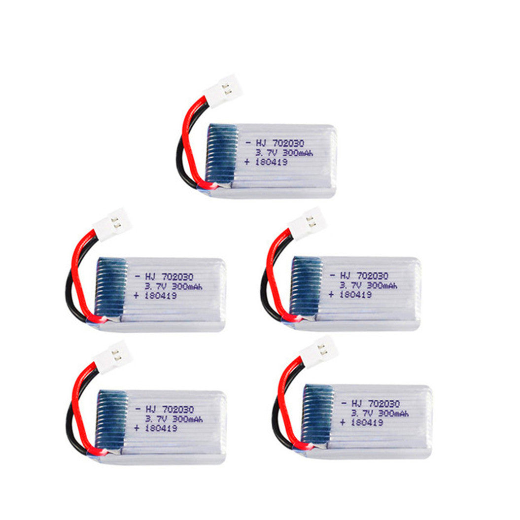 Lot de 5 batteries Lipoly 3,7 V 300 mAH avec chargeur pour drone télécommandé Udi U816 U830 F180 E55 FQ777 FQ17W Hubsan H107