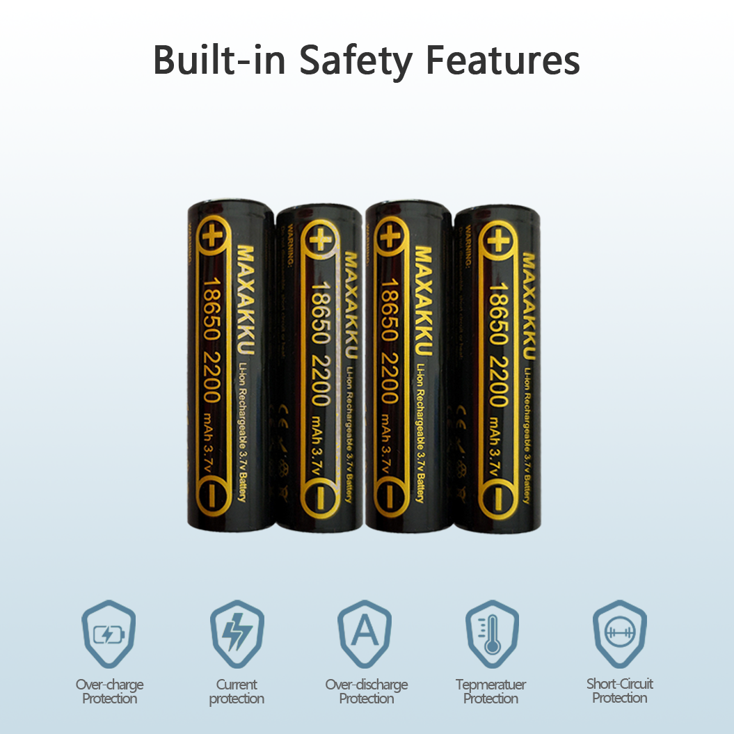2pcs 18650 3.7V 2200mAh 리튬 배터리 버튼 탑 플래시라이트 헤드램프용