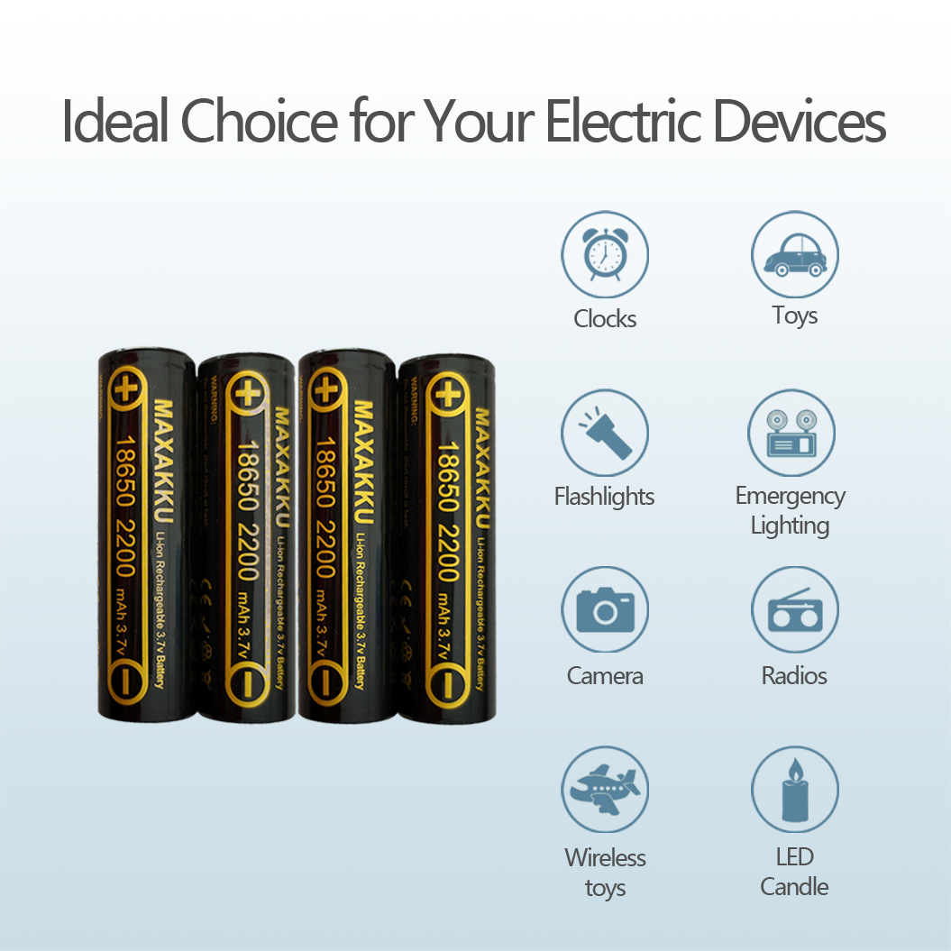 2pcs 18650 3.7V 2200mAh 리튬 배터리 버튼 탑 플래시라이트 헤드램프용