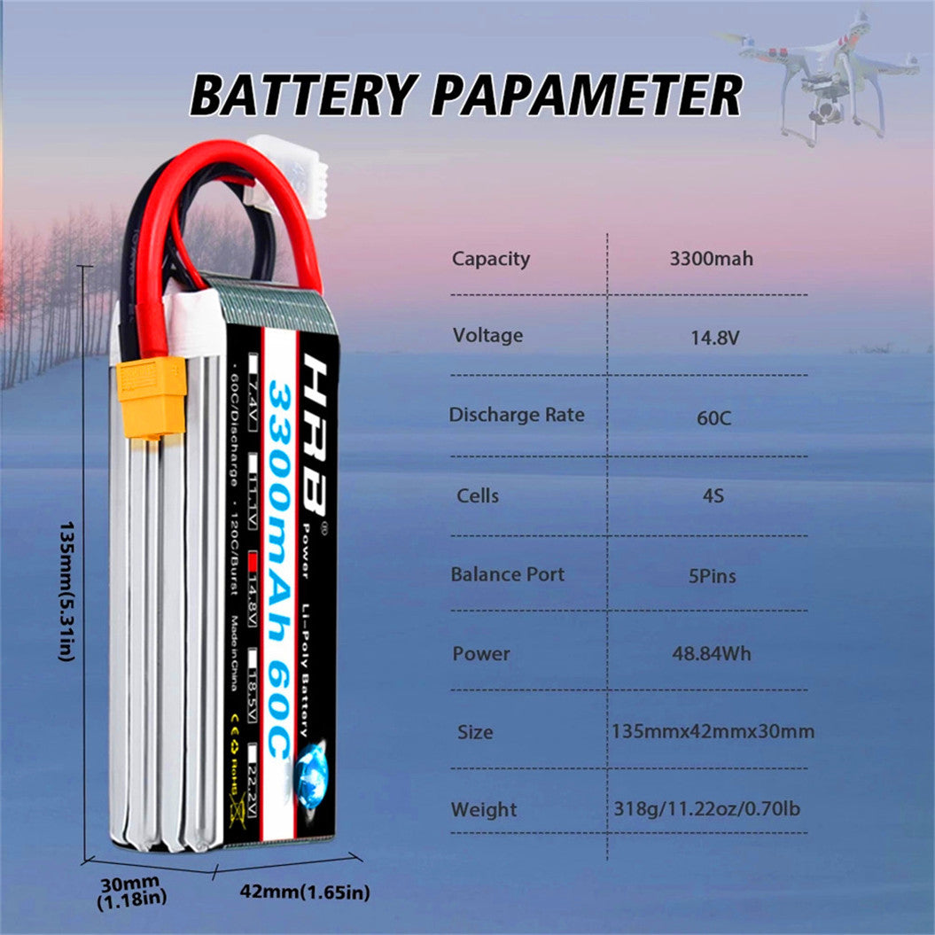 14.8V 3300mAh リチウム 60C バッテリー RCドローン、カー、ボート、飛行機用